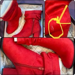 Faux Suede Boots - Red